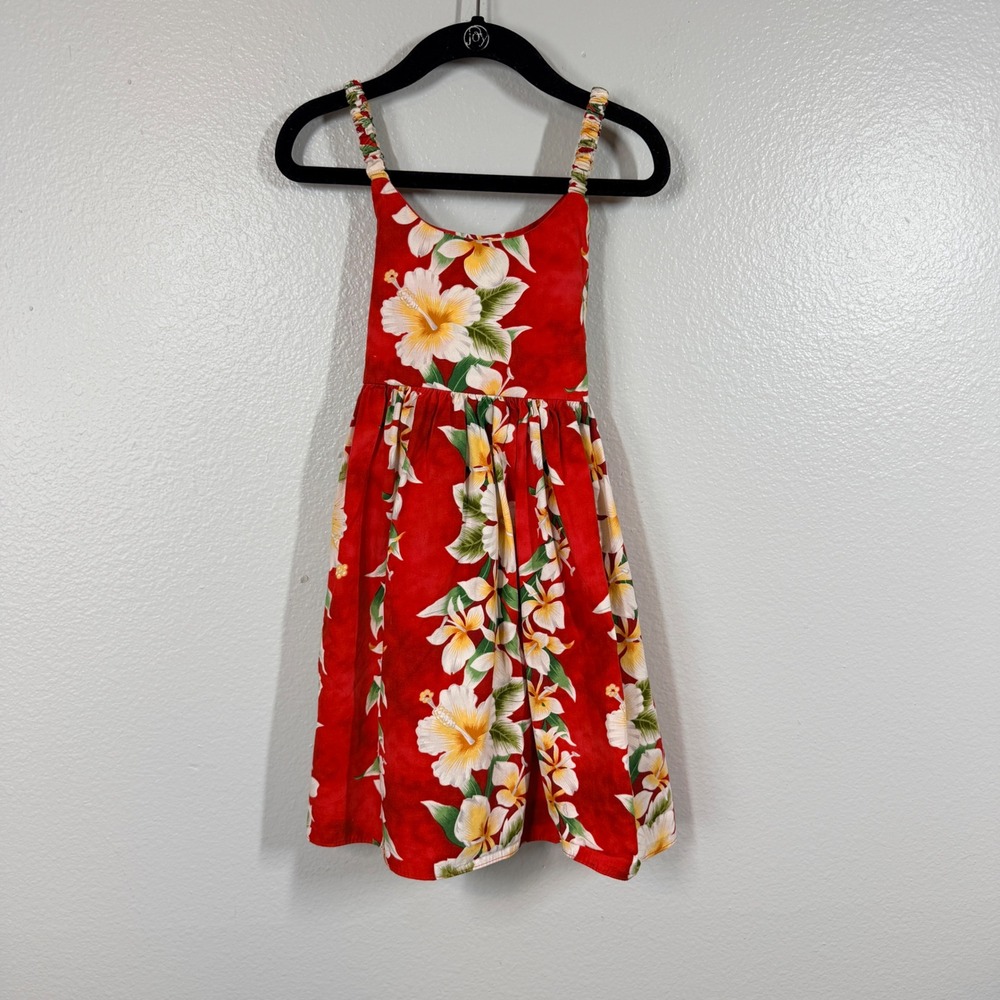 Royal Hawaiian Creations Dress Girls 2 Red Hibiscus Floral Aloha Hawaiian Cotton